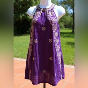 Anthropologie THML Purple Embroidered Sleeveless Bohemian Dress Size XSP